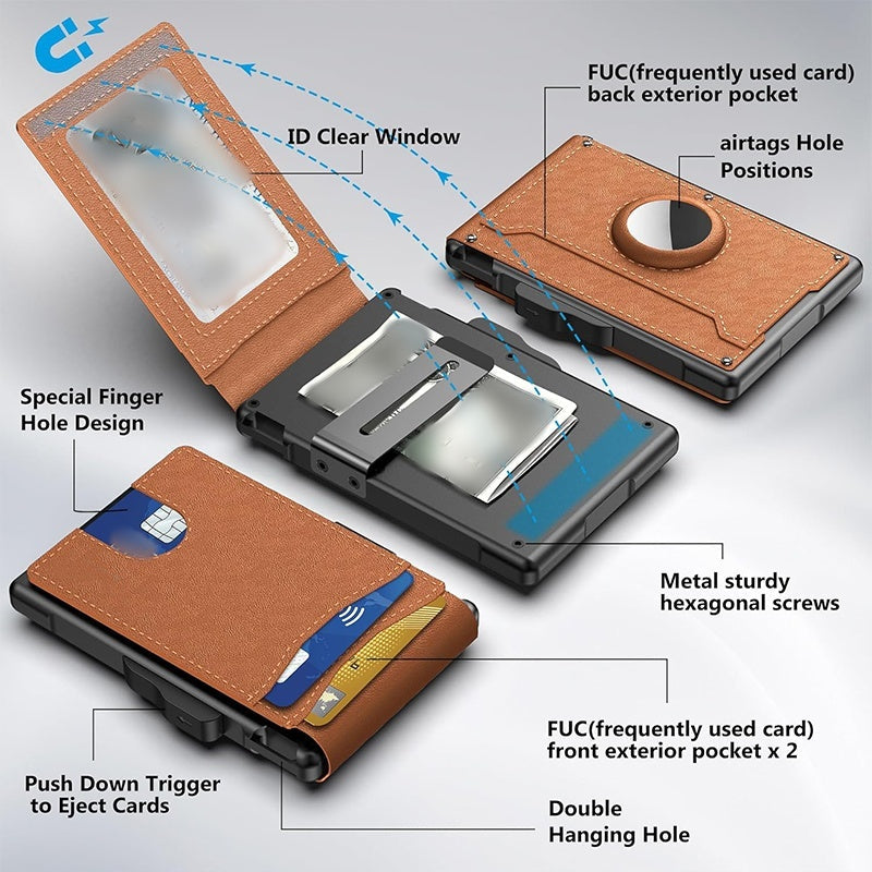 Avelena | đ„Geldbörse fĂŒr MĂ€nner - mit Pop-up-AluminiumgehĂ€use Minimale Geldbörse mit Leder-Geldklammer mit Platz fĂŒr Kreditkarten RFID-Schutz
