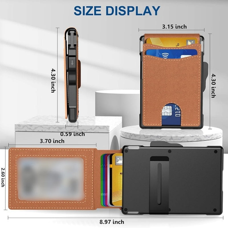 Avelena | đ„Geldbörse fĂŒr MĂ€nner - mit Pop-up-AluminiumgehĂ€use Minimale Geldbörse mit Leder-Geldklammer mit Platz fĂŒr Kreditkarten RFID-Schutz