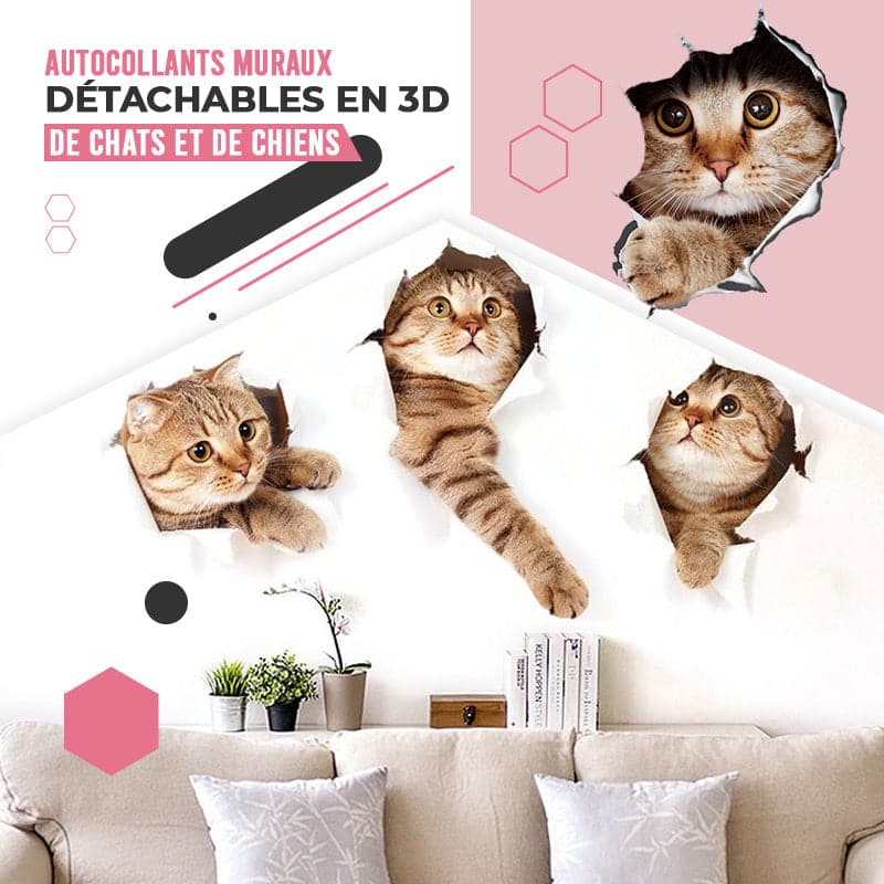 Avelena | 3D-Aufkleber mit Katzen und Hunden, die entfernt werden können