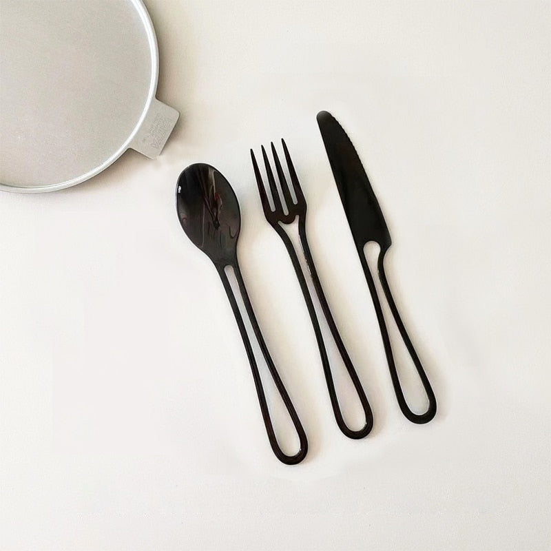 Avelena | Outline Edelstahl Besteck Set – Modernes Design mit Hohlgriffen – 3-teilig für Dinner & Dessert