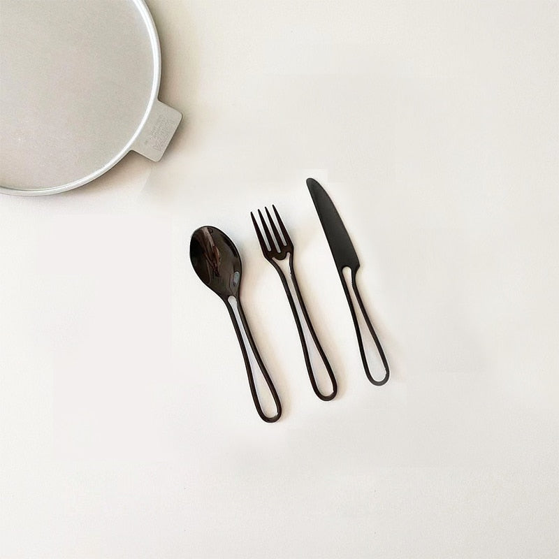 Avelena | Outline Edelstahl Besteck Set – Modernes Design mit Hohlgriffen – 3-teilig für Dinner & Dessert
