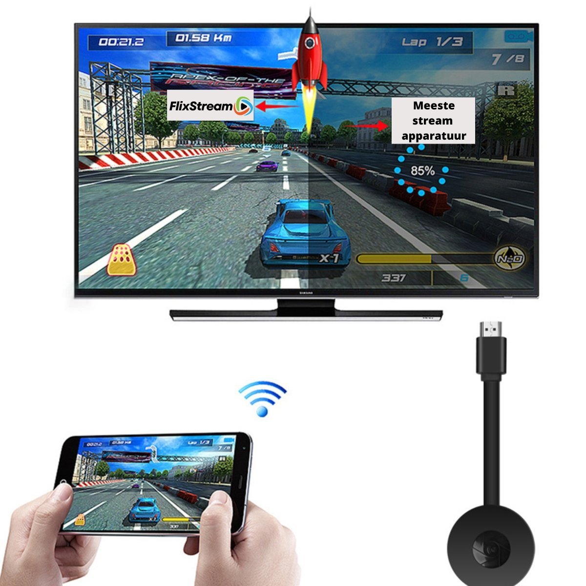 Avelena | Streamora Wireless HDMI Stick | Full HD Streaming | Plug & Play | Kompatibel mit iOS, Android & Windows