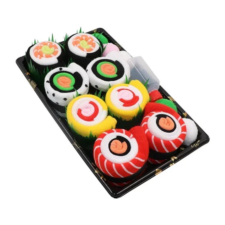 Avelena | Sushi Knöchel-Socken Geschenkset – 3-Paar Harajuku Baumwoll-Socken mit verspielten Pizza-, Burger- & Sushi-Designs, perfekt für Weihnachts- oder Geburtstagsüberraschungen