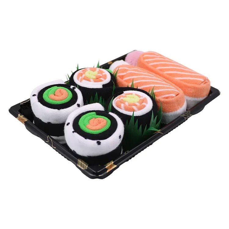 Avelena | Sushi Knöchel-Socken Geschenkset – 3-Paar Harajuku Baumwoll-Socken mit verspielten Pizza-, Burger- & Sushi-Designs, perfekt für Weihnachts- oder Geburtstagsüberraschungen