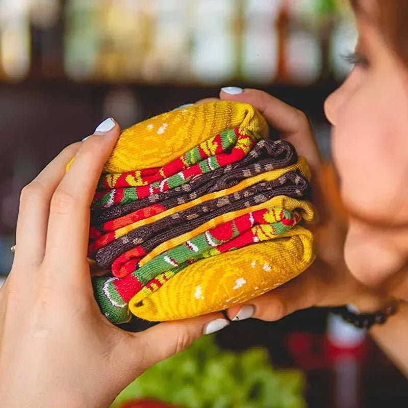 Avelena | Sushi Knöchel-Socken Geschenkset – 3-Paar Harajuku Baumwoll-Socken mit verspielten Pizza-, Burger- & Sushi-Designs, perfekt für Weihnachts- oder Geburtstagsüberraschungen