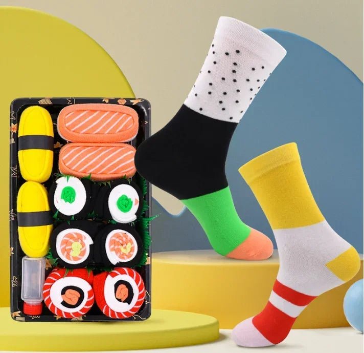 Avelena | Sushi Knöchel-Socken Geschenkset – 3-Paar Harajuku Baumwoll-Socken mit verspielten Pizza-, Burger- & Sushi-Designs, perfekt für Weihnachts- oder Geburtstagsüberraschungen