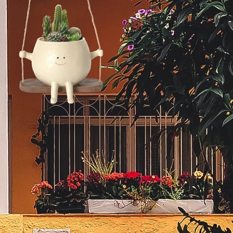 Avelena | Swing Face Hängender Blumentopf – Niedlicher Harz-Sukkulenten-Pott für Innen- und Außendekor, Perfektes Weihnachtsgeschenk