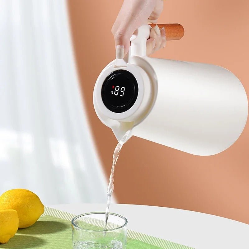 Avelena | ThermoWood – Smart isolierter Thermoskanne mit digitaler Temperaturanzeige & Holzgriff