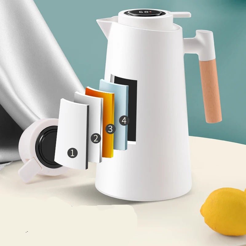 Avelena | ThermoWood – Smart isolierter Thermoskanne mit digitaler Temperaturanzeige & Holzgriff