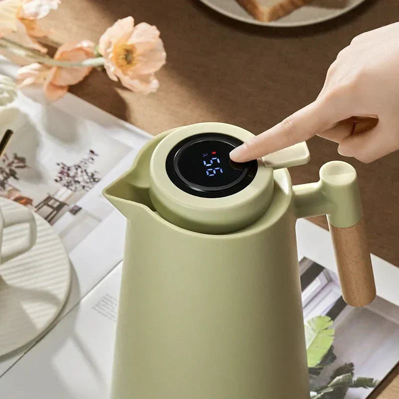 Avelena | ThermoWood – Smart isolierter Thermoskanne mit digitaler Temperaturanzeige & Holzgriff