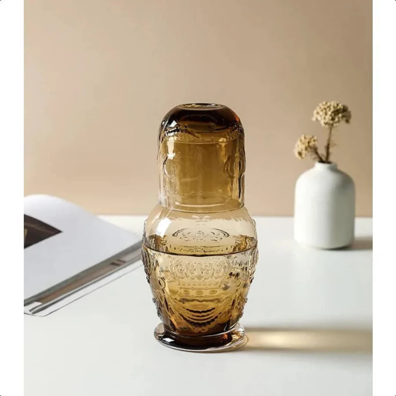 Avelena | Becher Glas Krug und Tasse Retro Krone Relief Glas Wasser Karaffe