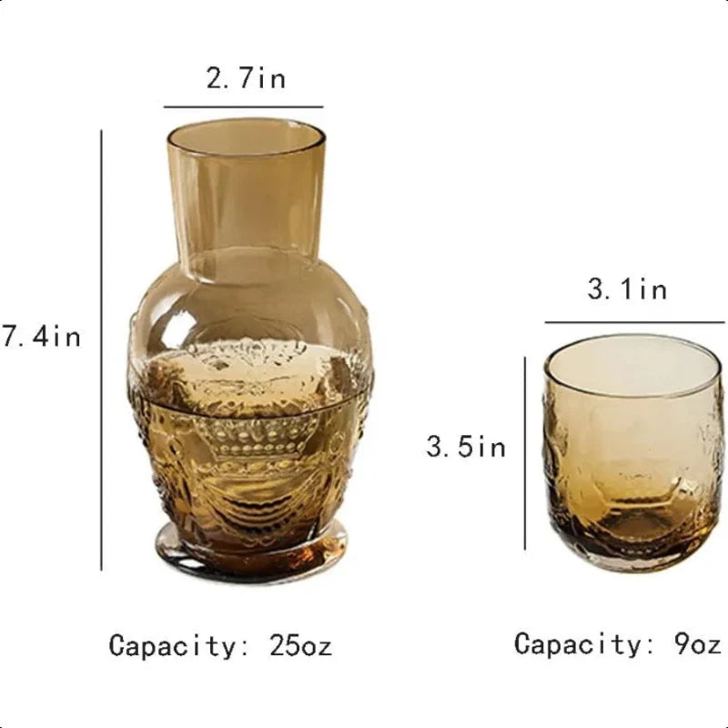 Avelena | Becher Glas Krug und Tasse Retro Krone Relief Glas Wasser Karaffe