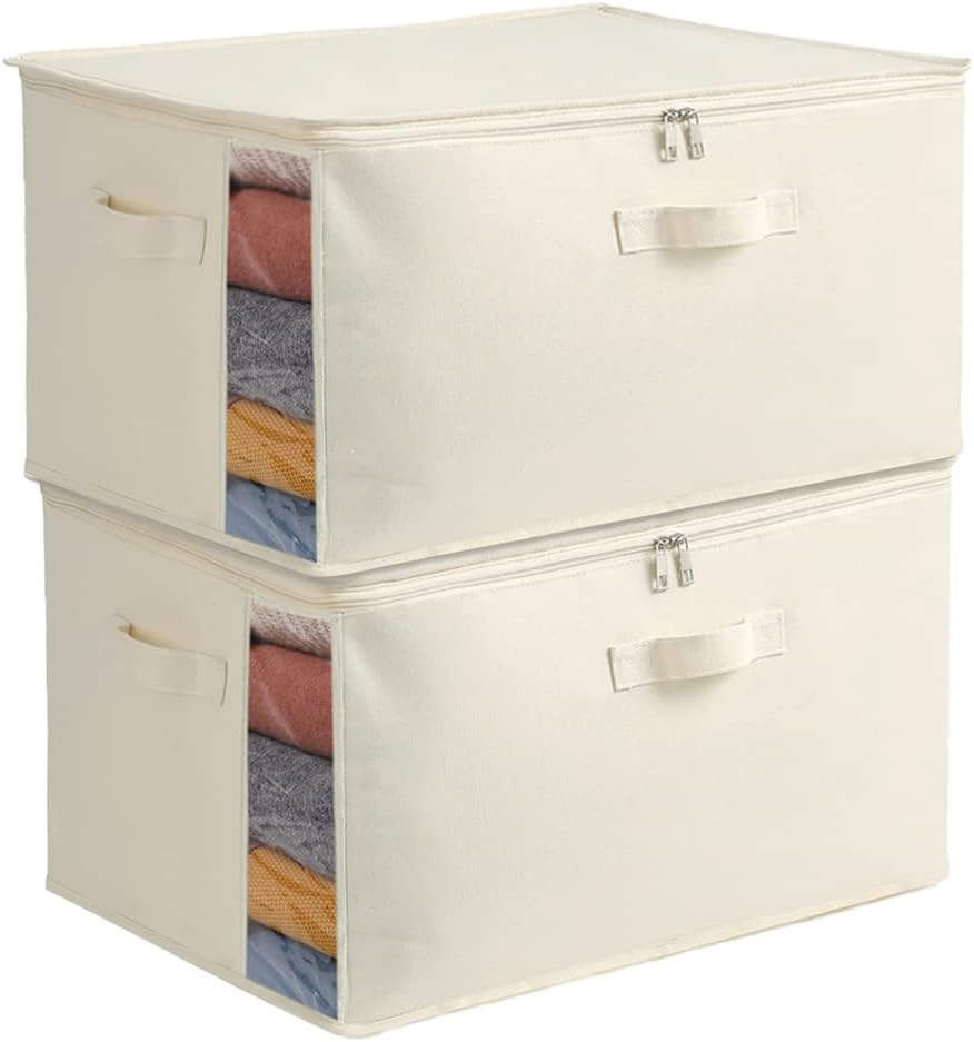 Avelena | Canvas Kleider Aufbewahrungsorganisator Set – Doppelt Reißverschluss Tasche mit Griffen & Fenster