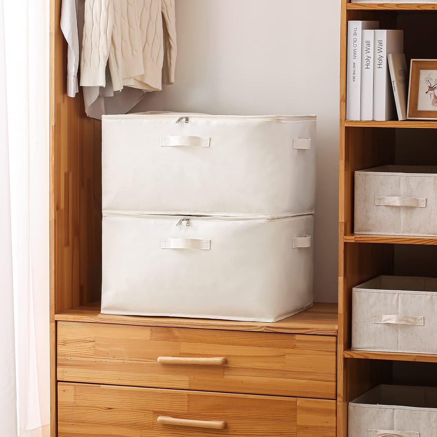 Avelena | Canvas Kleider Aufbewahrungsorganisator Set – Doppelt Reißverschluss Tasche mit Griffen & Fenster