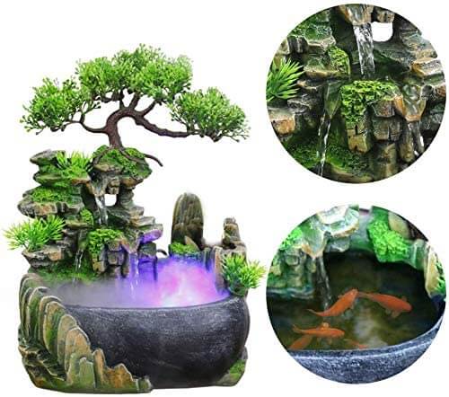 Avelena | ZenFlow Indoor Tischbrunnen – LED Licht Wasserfunktion für Zuhause, Büro & Entspannungsdekoration