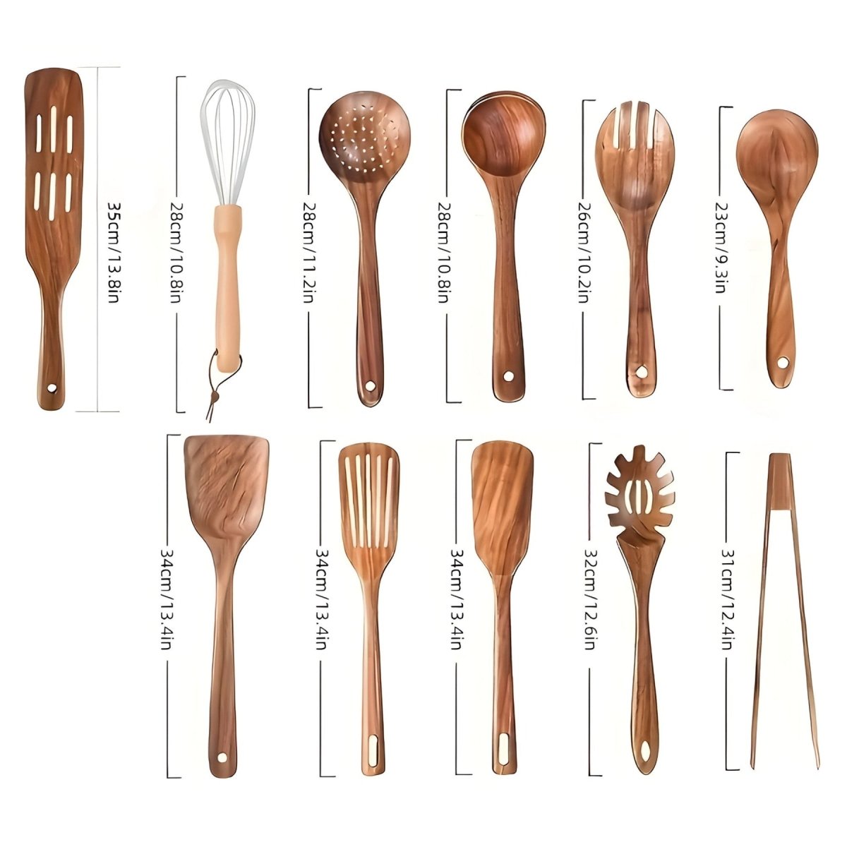 Avelena | WOODCHEF – 11-teiliges Holz-Küchenutensilien-Set für kratzfreies Kochen