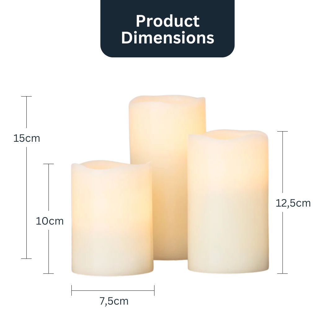 Avelena | Set mit 3 hohen flammenlosen Wachs-LED-Kerzen
