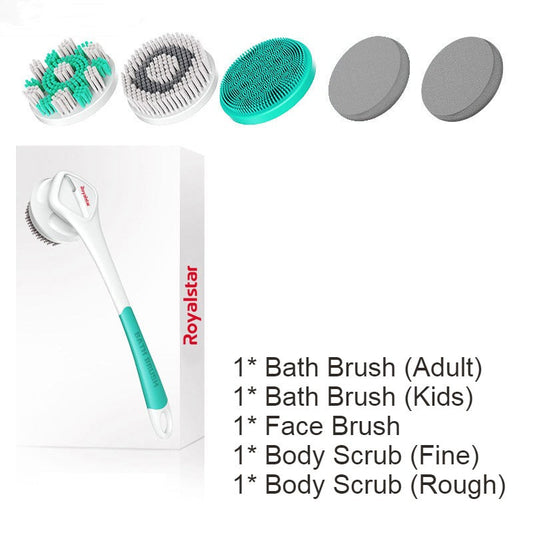 Avelena | All-in-One wiederaufladbares Körperbürsten-Set, mit 7 austauschbaren Köpfen & langem Griff für Körper, Gesicht, Fuß, Erwachsene & Kinder