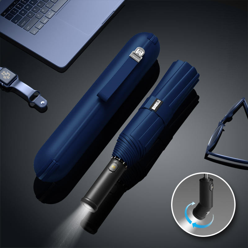 Avelena | Vollautomatischer Faltregenschirm mit rotierendem LED-Licht