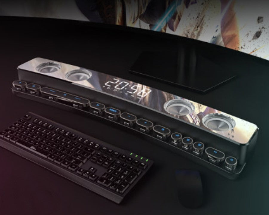 Avelena | Bluetooth-Gaming-Lautsprecher, mit RGB-Beleuchtung, Bluetooth 5.0, Dual-Diaphragma, Dual-Lautsprecher, mechanische Tasten, Uhr & Wecker