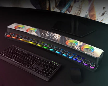 Avelena | Bluetooth-Gaming-Lautsprecher, mit RGB-Beleuchtung, Bluetooth 5.0, Dual-Diaphragma, Dual-Lautsprecher, mechanische Tasten, Uhr & Wecker