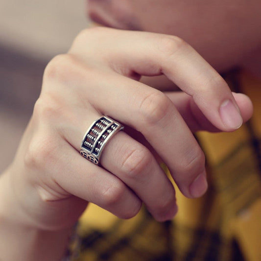 Avelena | Vintage Silber Abakus verstellbarer Ring, für Glück & Wohlstand