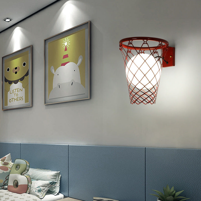 Avelena | Slamora Kinder Wandleuchte | Basketballkorb Design | Glas & Metall | Art Déco Stil | Schlafzimmerlicht