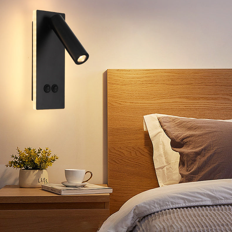 Avelena | Moderne Minimalistische Rechteckige Runde Eisen Aluminium LED Wandlampe Für Schlafzimmer