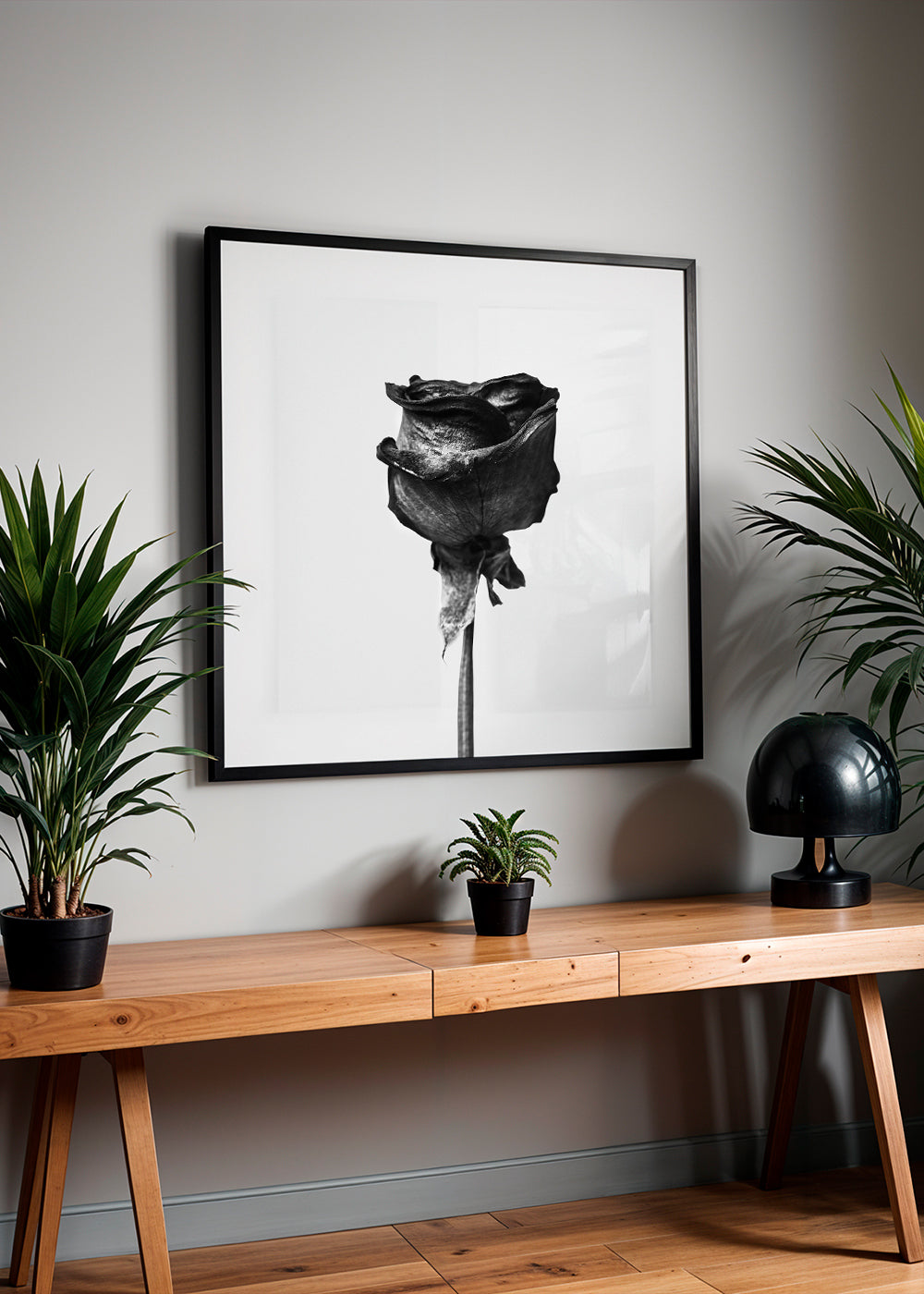 Avelena | Getrocknete Rose Schwarz-Weiß-Fotografie - Quadratisch