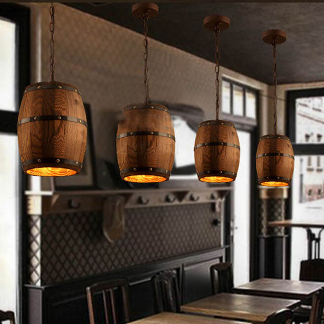Avelena | BarrelGlow Vintage Pendelleuchte | Holz-Weinfass-Design | 1-flammig | Rustikale Beleuchtung
