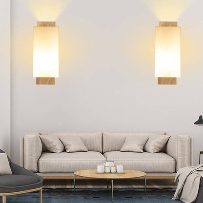 Avelena | Moderner minimalistischer Massivholz Quadrat Glas Säulen 1-Lampe Wand sconces Leuchte