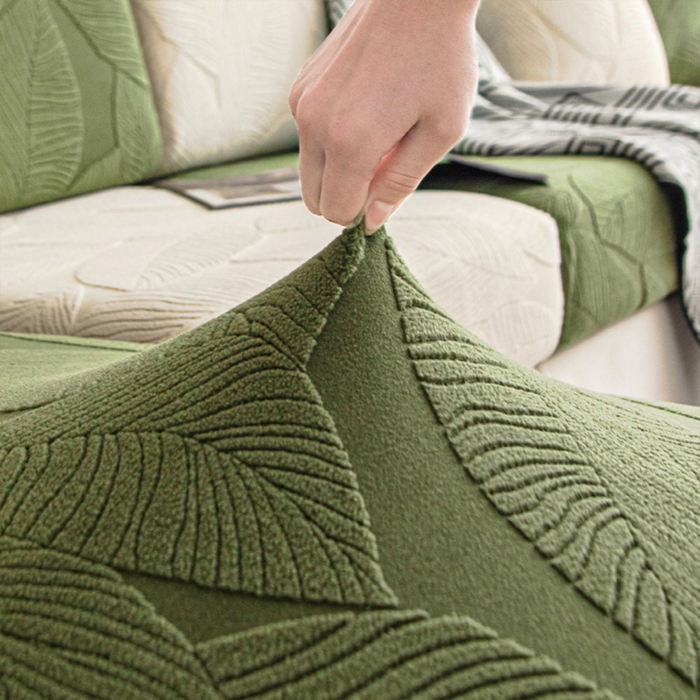 Avelena | Modernes Blatt Jacquard Wasserdicht Anti-Kratzer Stretch Vollüberzug Sofaüberzug