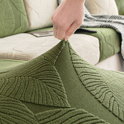 Avelena | Modernes Blatt Jacquard Wasserdicht Anti-Kratzer Stretch Vollüberzug Sofaüberzug