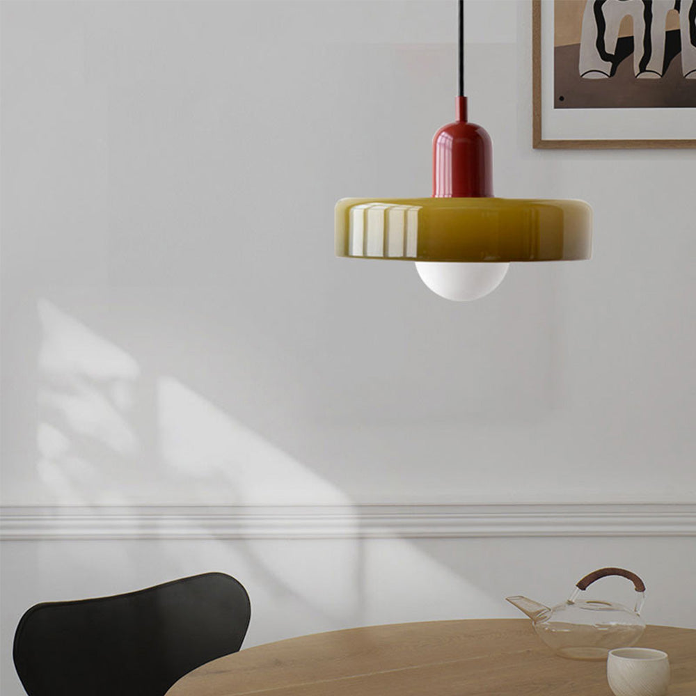 Avelena |  Pendelleuchte aus farbigem Glas | Elegante Hängeleuchte im Bauhaus-Stil | Designlampe für Wohnzimmer & Esszimmer