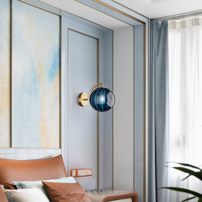Avelena | Zeitgenössische skandinavische runde Kugel Eisen Glas 1-Licht Wandlampe für Wohnzimmer