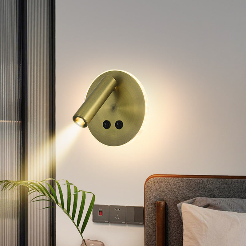 Avelena | Moderne Minimalistische Rechteckige Runde Eisen Aluminium LED Wandlampe Für Schlafzimmer