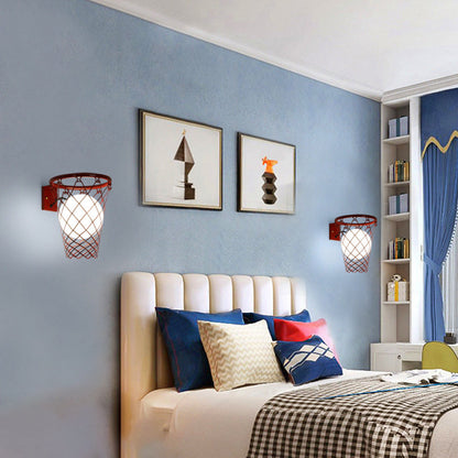 Avelena | Slamora Kinder Wandleuchte | Basketballkorb Design | Glas & Metall | Art Déco Stil | Schlafzimmerlicht