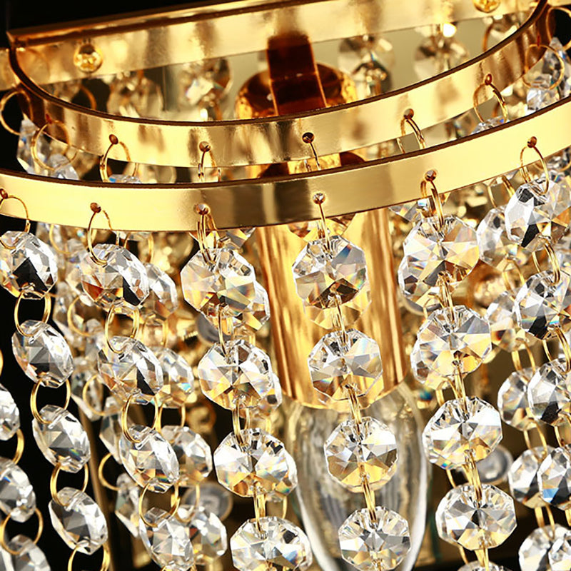 Avelena | Moderne Luxus Halbrunde Achteck Perlen Edelstahl Kristall 1-Licht Wand Sconce Lampe Für Wohnzimmer