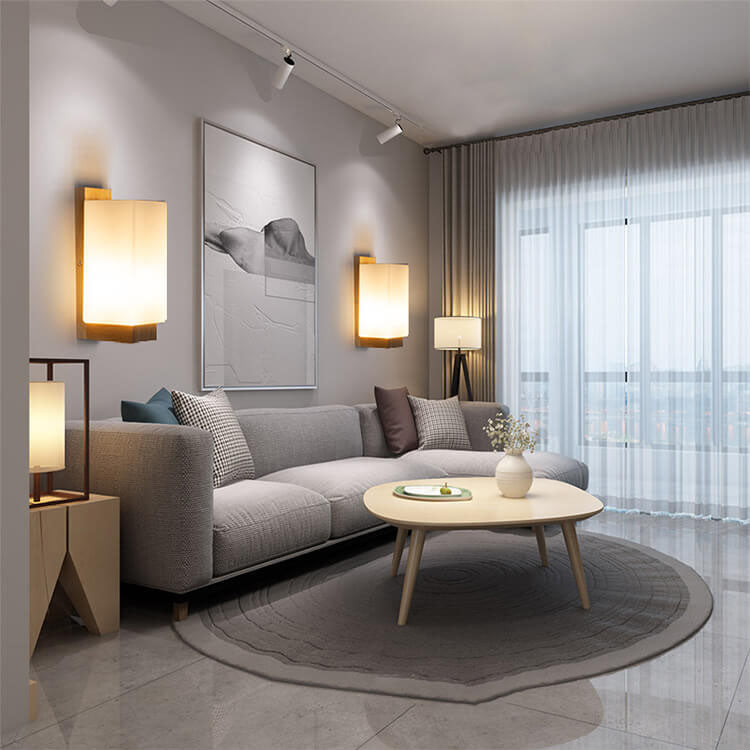 Avelena | Moderner minimalistischer Massivholz Quadrat Glas Säulen 1-Lampe Wand sconces Leuchte