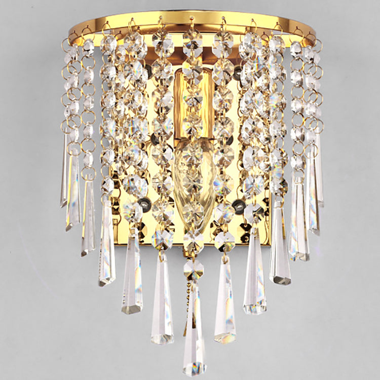 Avelena | Moderne Luxus Halbrunde Achteck Perlen Edelstahl Kristall 1-Licht Wand Sconce Lampe Für Wohnzimmer