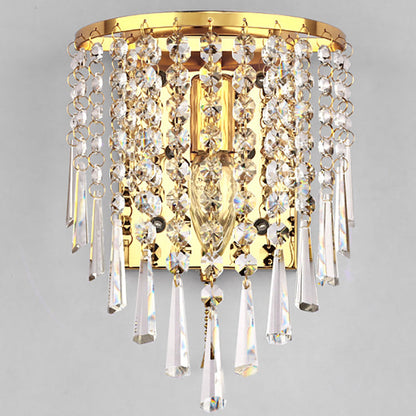 Avelena | Moderne Luxus Halbrunde Achteck Perlen Edelstahl Kristall 1-Licht Wand Sconce Lampe Für Wohnzimmer