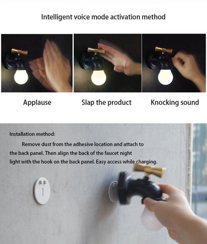 Avelena | Moderne kreative Wasserhahn ABS PC USB LED Nachtlicht Wandleuchte Lampe