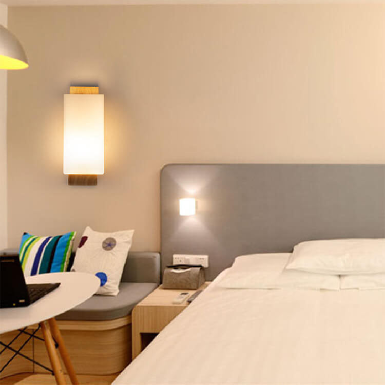 Avelena | Moderner minimalistischer Massivholz Quadrat Glas Säulen 1-Lampe Wand sconces Leuchte