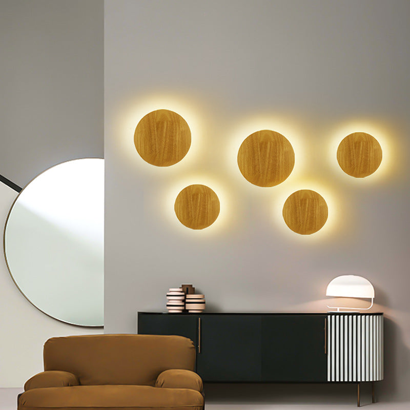 Avelena | Moderne Minimalistische Runde Irreguläre Oval Holz LED Wandleuchte Lampe Für Wohnzimmer