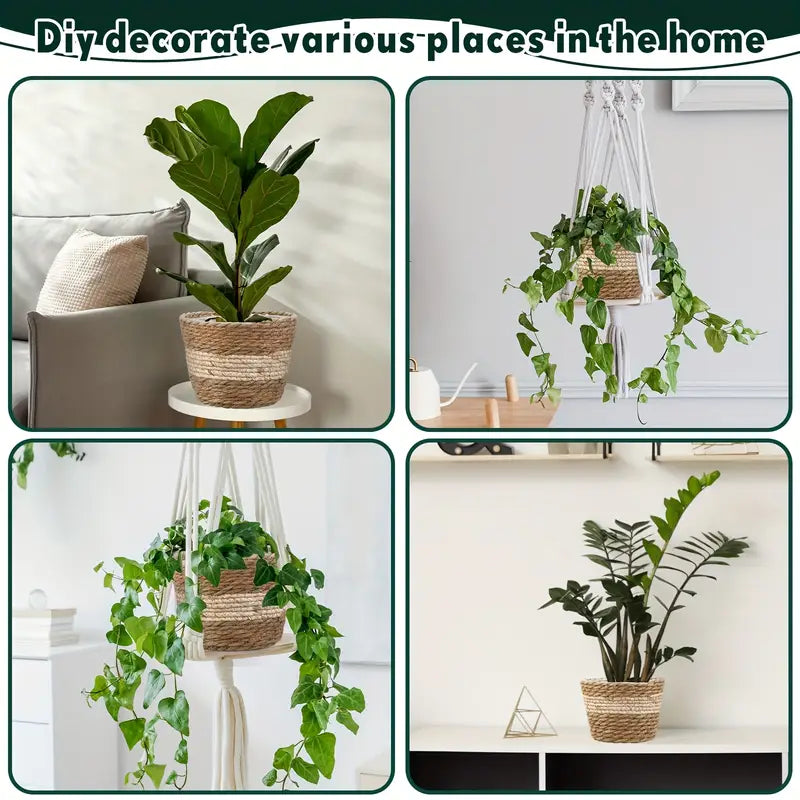 Avelena | Dekorative Pflanzenkörbe aus Seegras im 3er-Set – Handgeflochtene Blumentöpfe mit Folieneinsatz