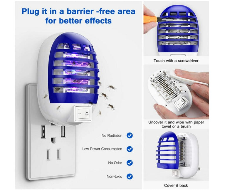 Avelena | 4 Stk Bug Zapper Plug-In Elektrisch Fliegen Schädlingsfang Innen, Mücken Led Licht Für Terrassen, Schlafzimmer, Küche, Büro Elektronischer Insektenvernichter