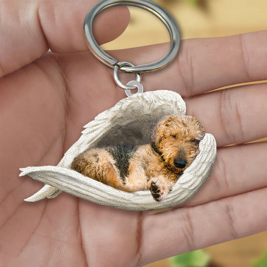 Avelena | Airedale Terrier Schlafender Engel Acryl Schlüsselanhänger