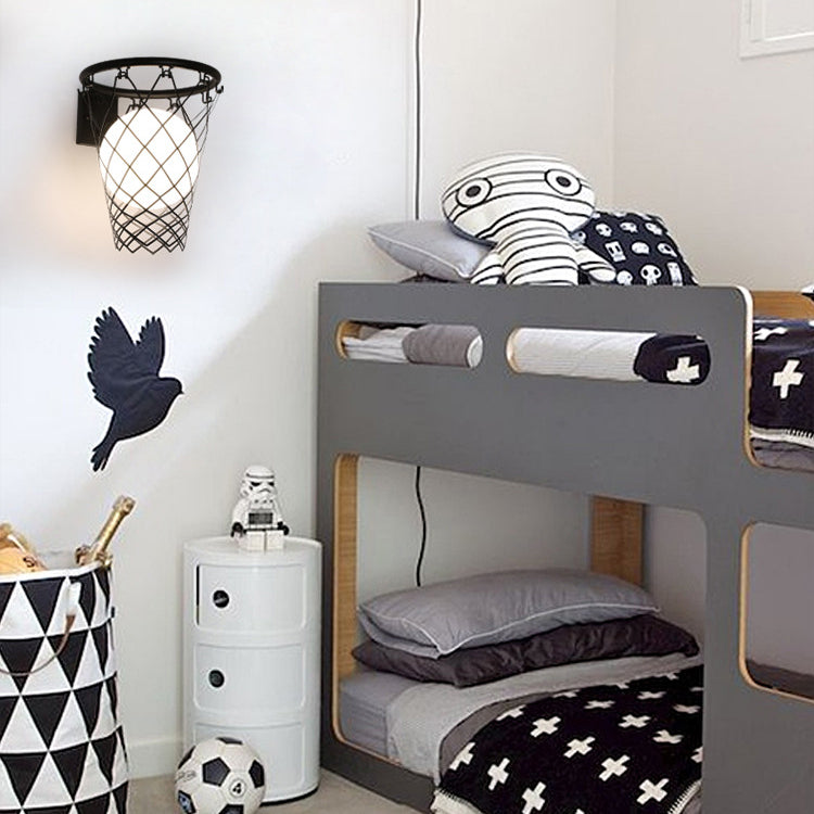 Avelena | Slamora Kinder Wandleuchte | Basketballkorb Design | Glas & Metall | Art Déco Stil | Schlafzimmerlicht