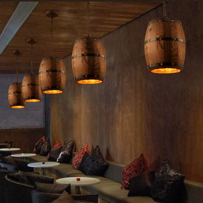 Avelena | BarrelGlow Vintage Pendelleuchte | Holz-Weinfass-Design | 1-flammig | Rustikale Beleuchtung