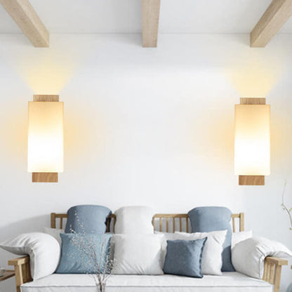 Avelena | Moderner minimalistischer Massivholz Quadrat Glas Säulen 1-Lampe Wand sconces Leuchte